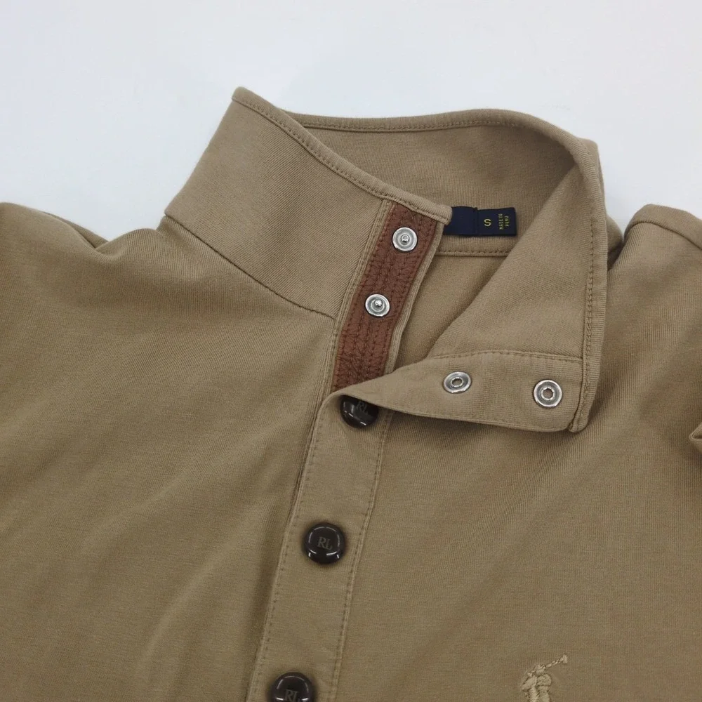 Polo Golf Ralph Lauren 1/4 Snap Zip Pullover Elbow Patches Brown Mens Small‎ EUC